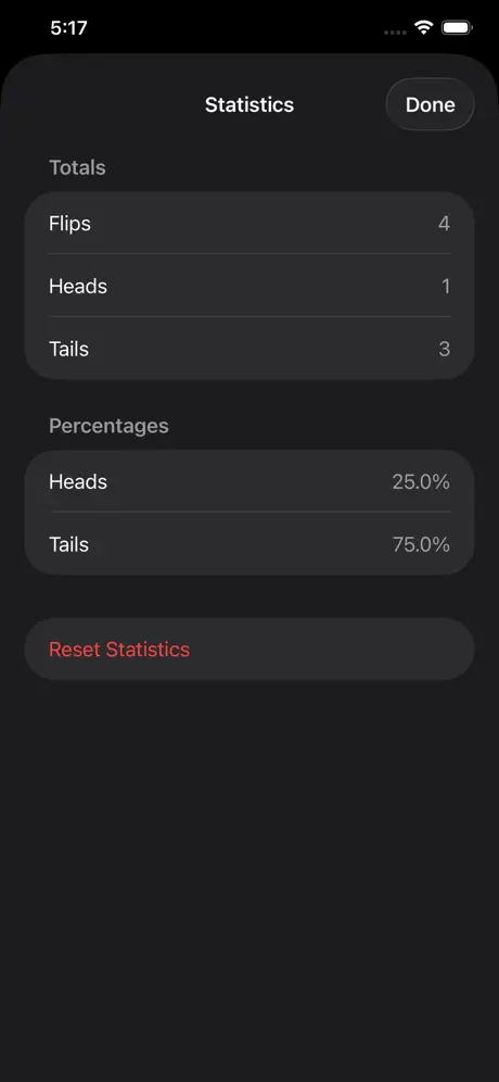 CoinApp statistics screen