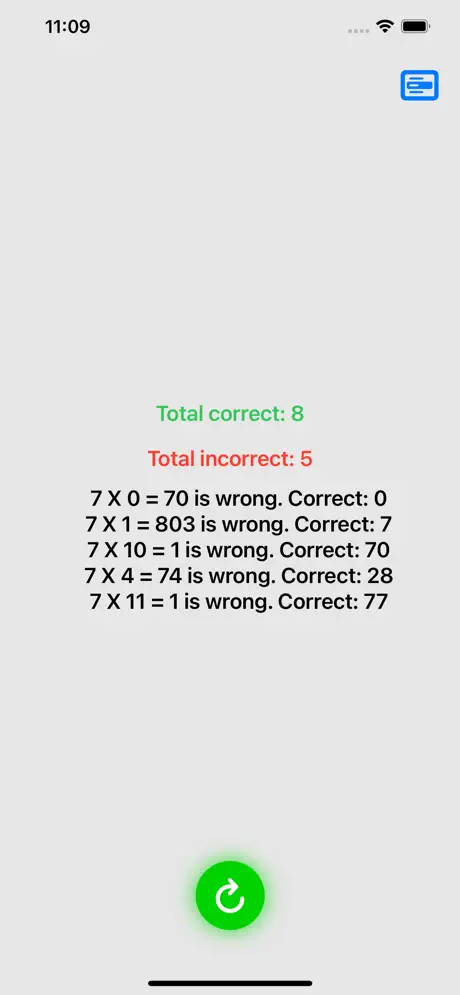 Simple Tables flashcard interface