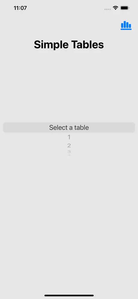 Simple Tables selection screen